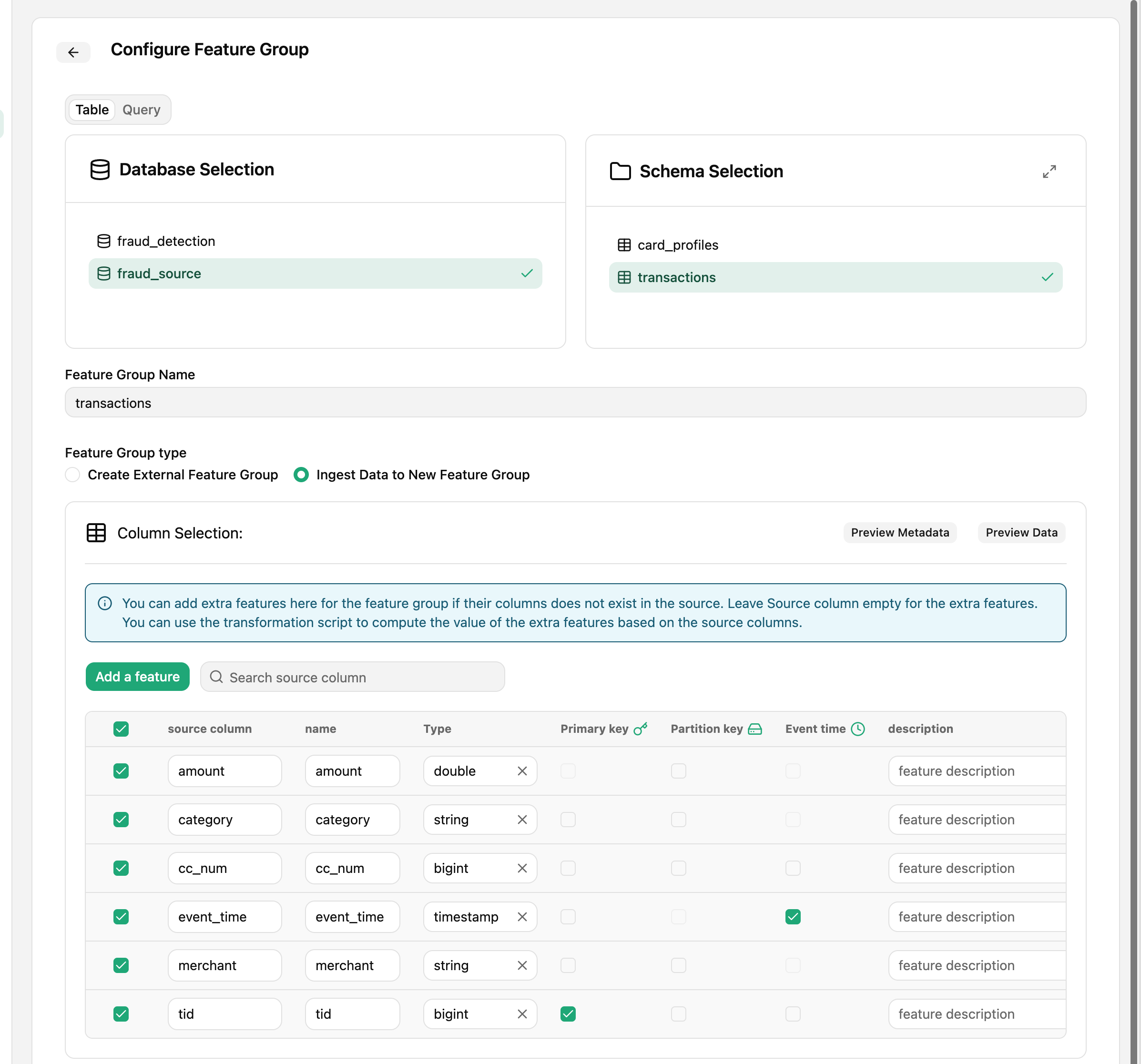 dltHub SQL Feature Group Selection