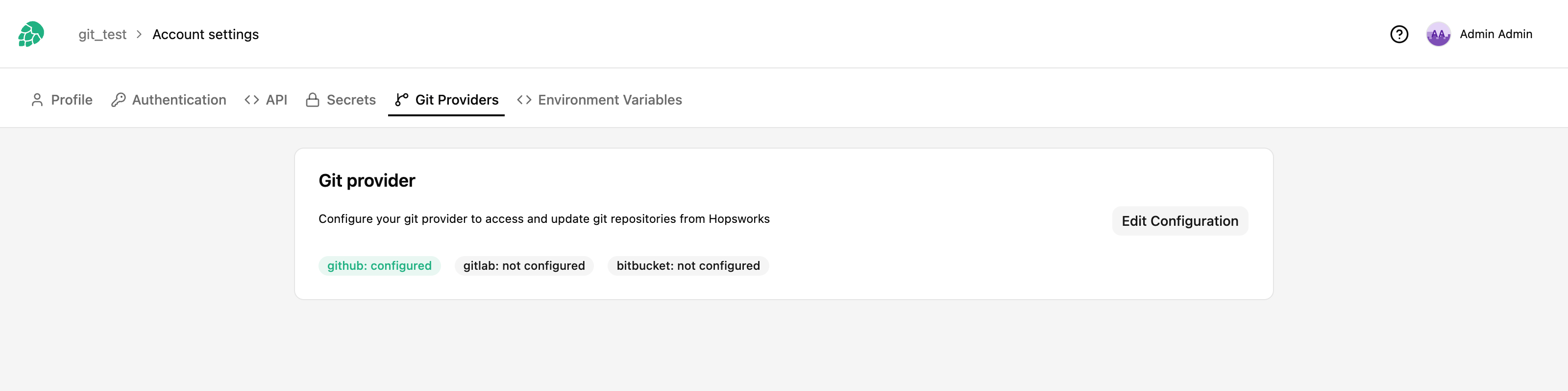 Git provider configured