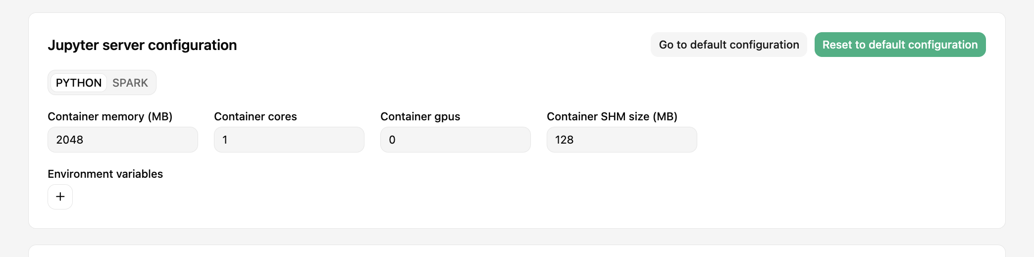Resource configuration for the Python kernel