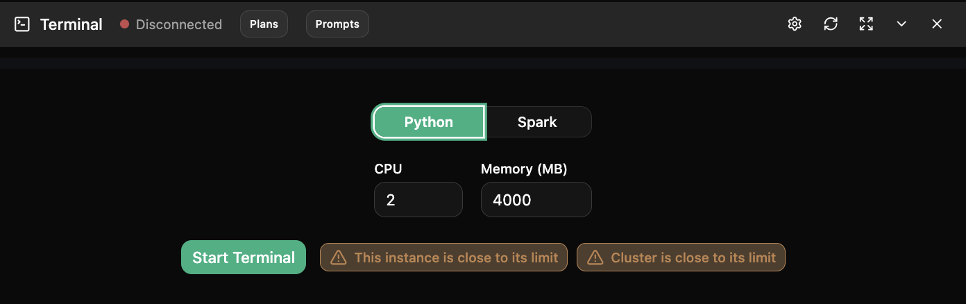 WebSocket warnings on the Terminal panel