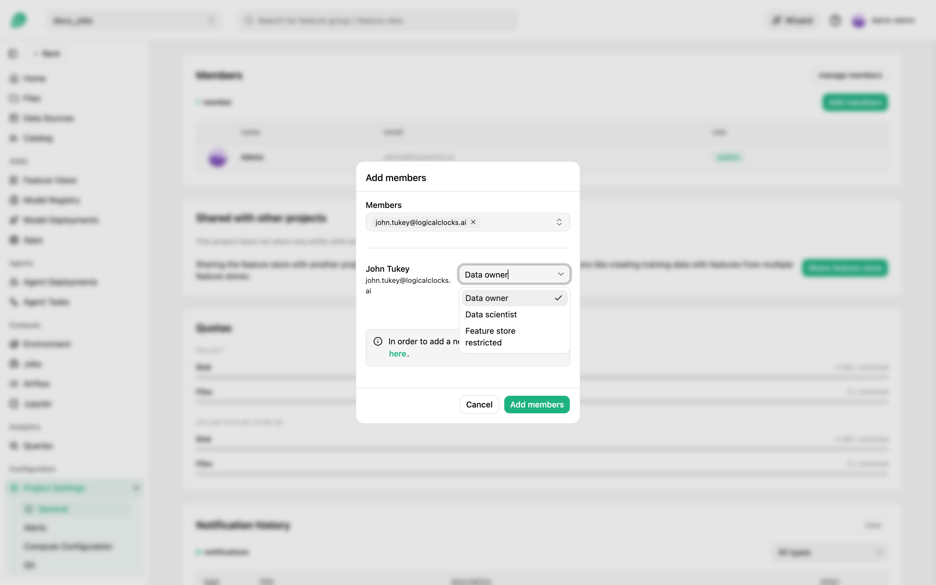 Add new member dialog
