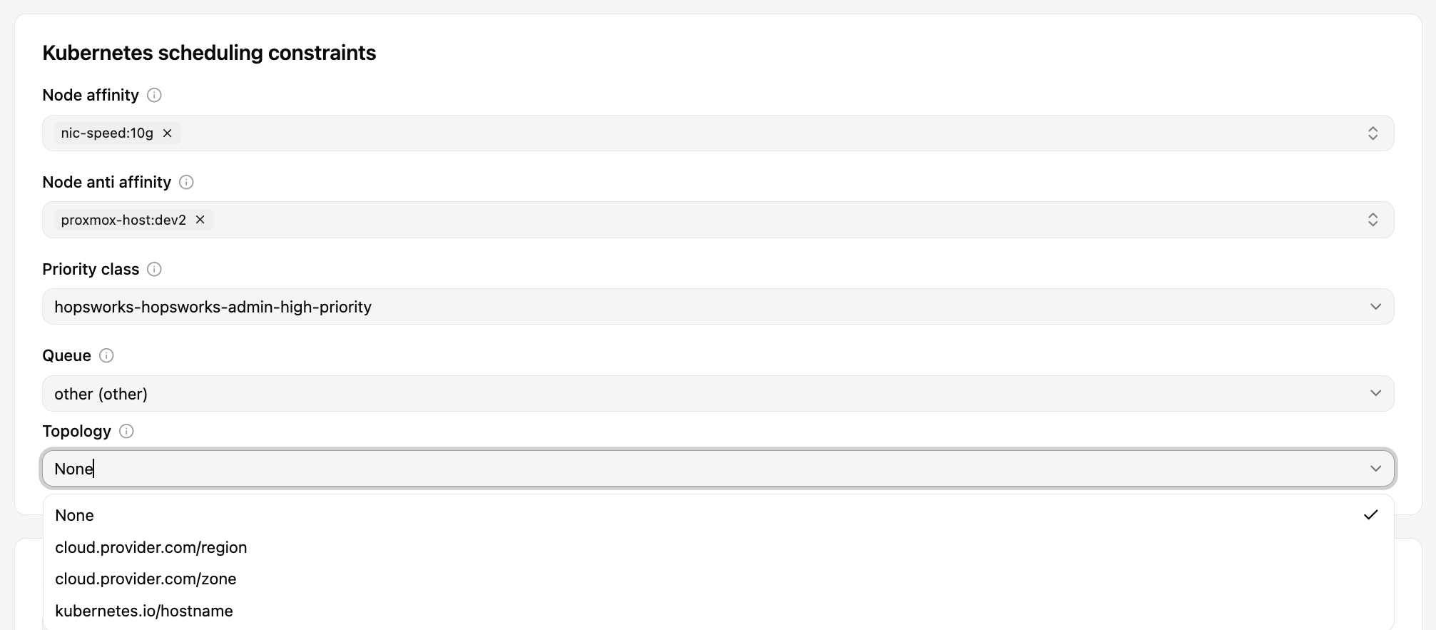 Select a topology unit for the deployment