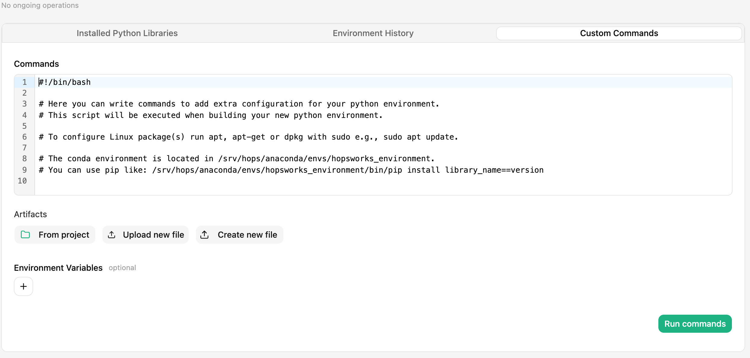 Writing custom commands and uploading build artifacts in the UI