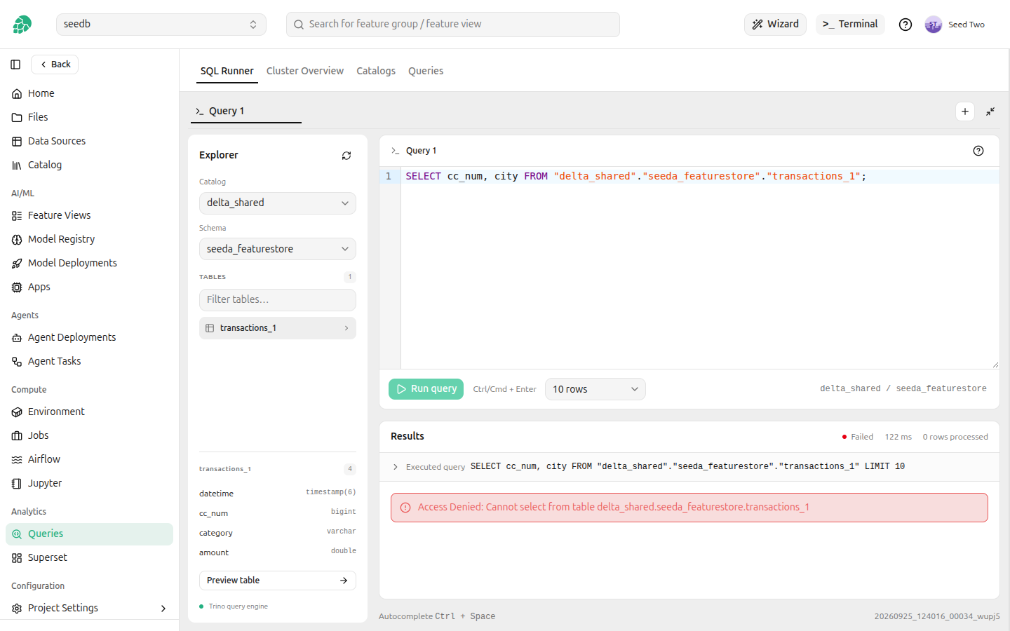 Querying an unshared feature
