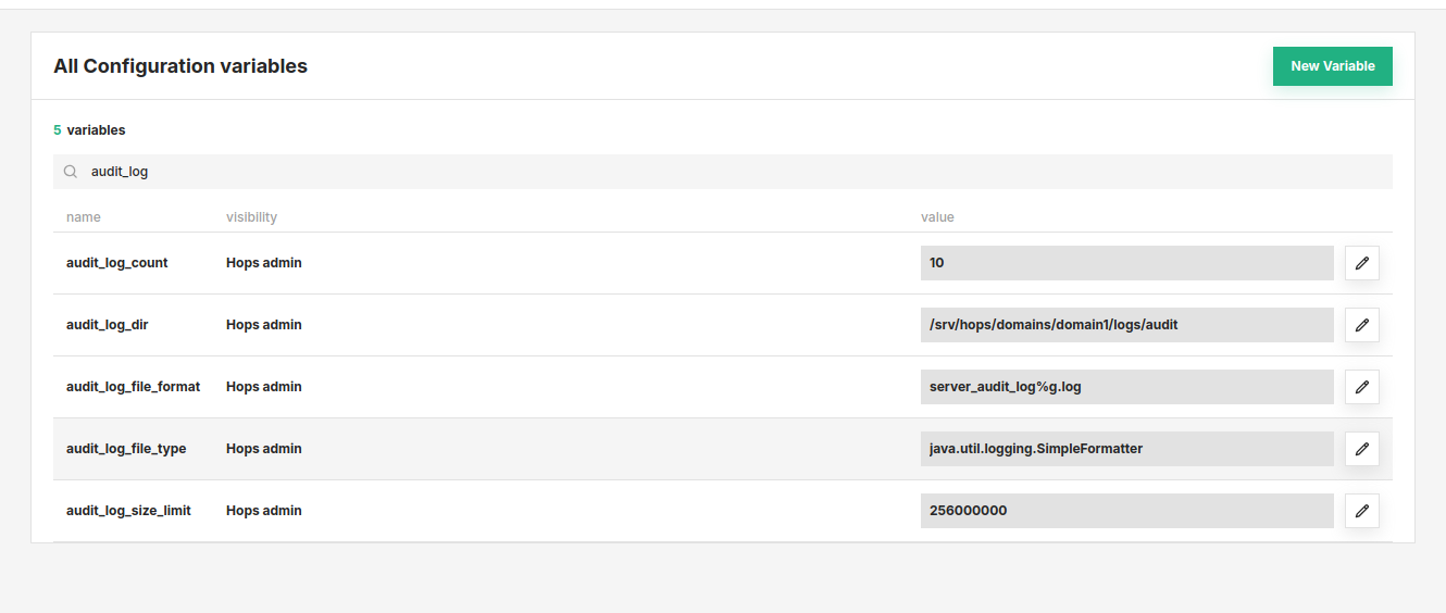 Audit log configuration