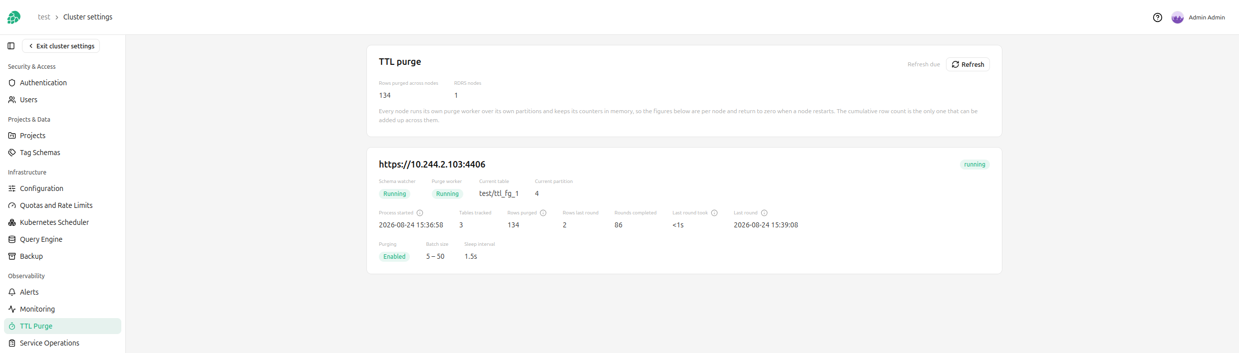 Cluster-wide TTL purge page in Hopsworks settings