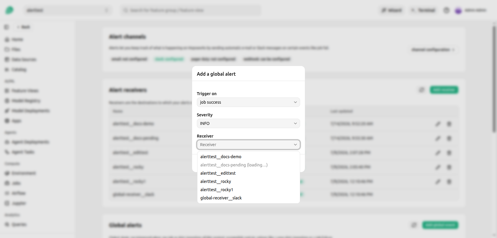 A pending receiver disabled in the receiver dropdown