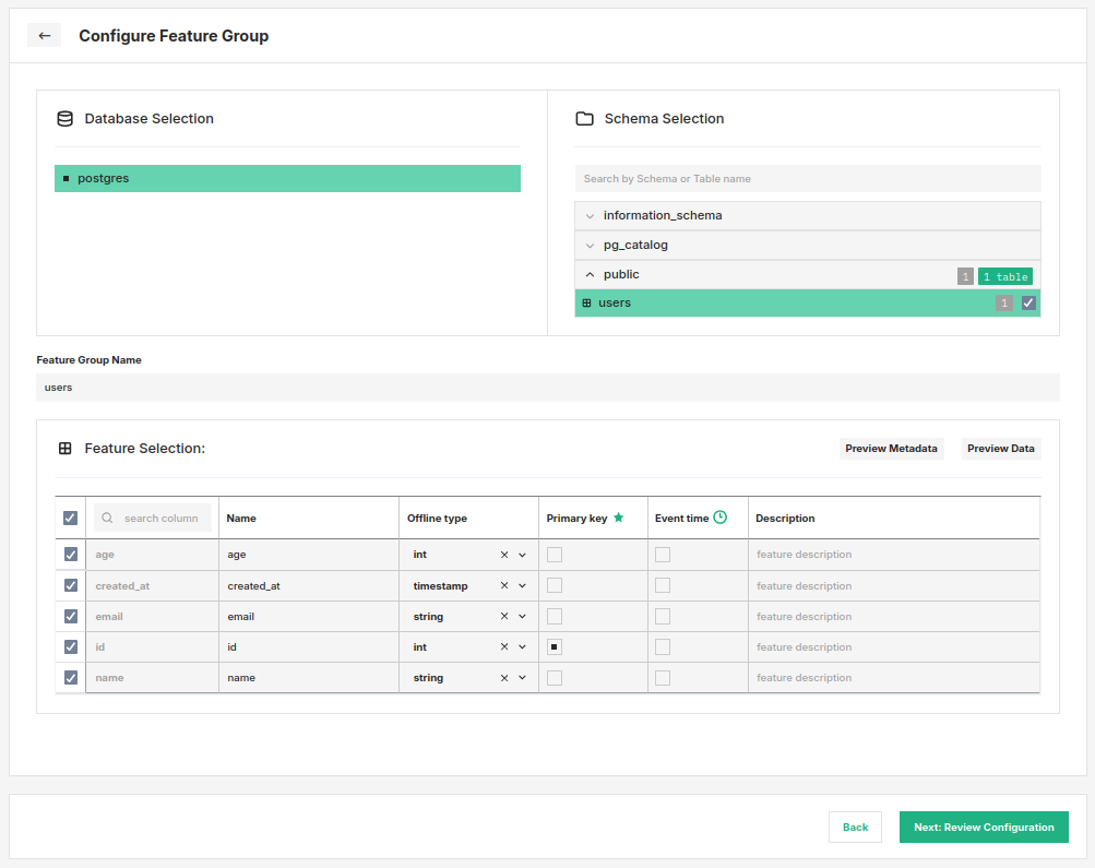 Select Table in Data Sources and specify features