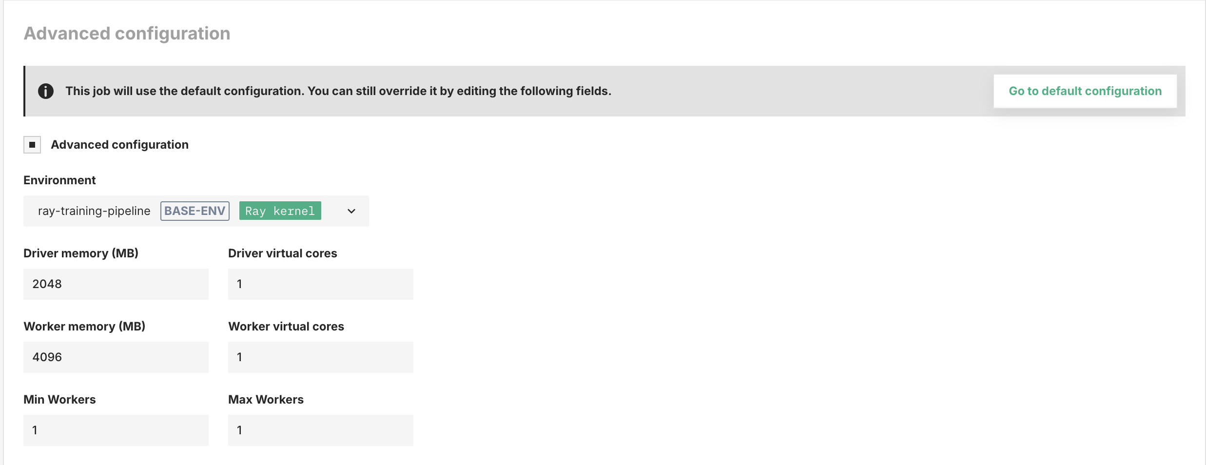 Resource configuration
for Ray Job