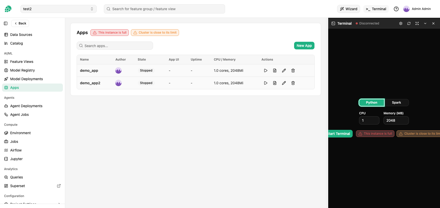 WebSocket warnings on the Terminal panel