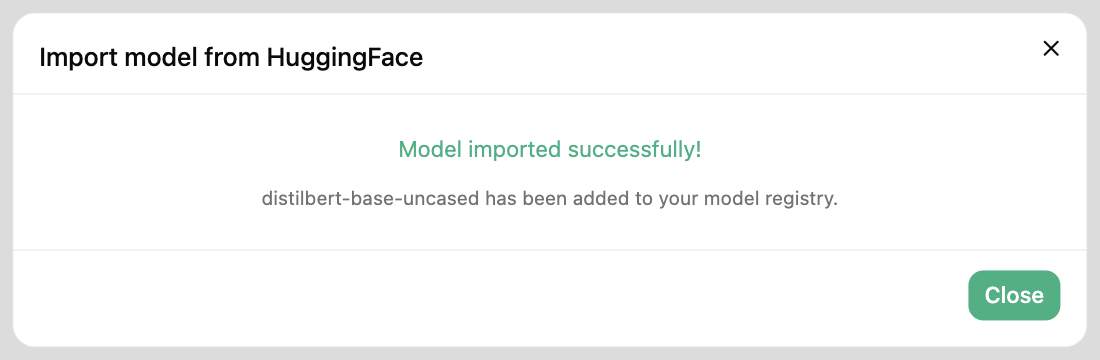Import success screen