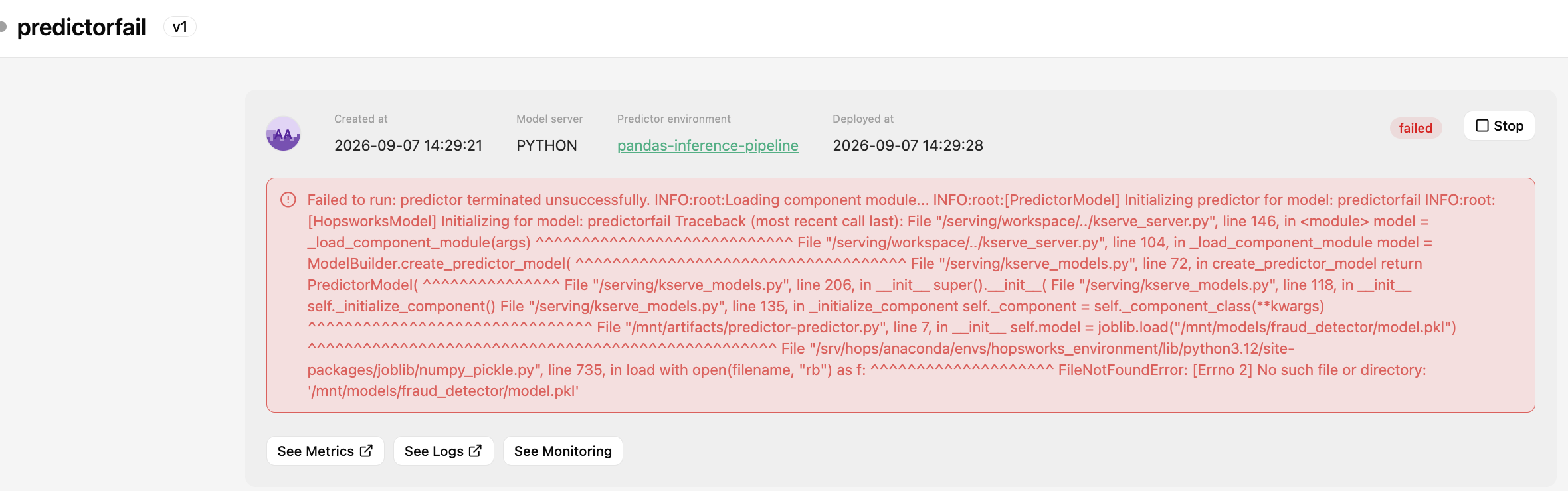 Deployment failed to start condition