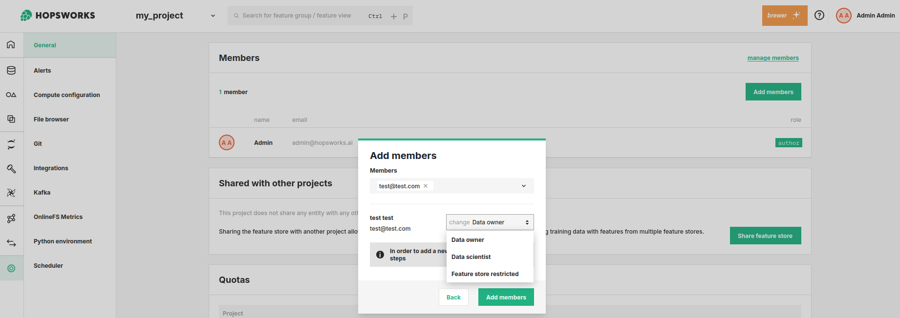 Add new member dialog
