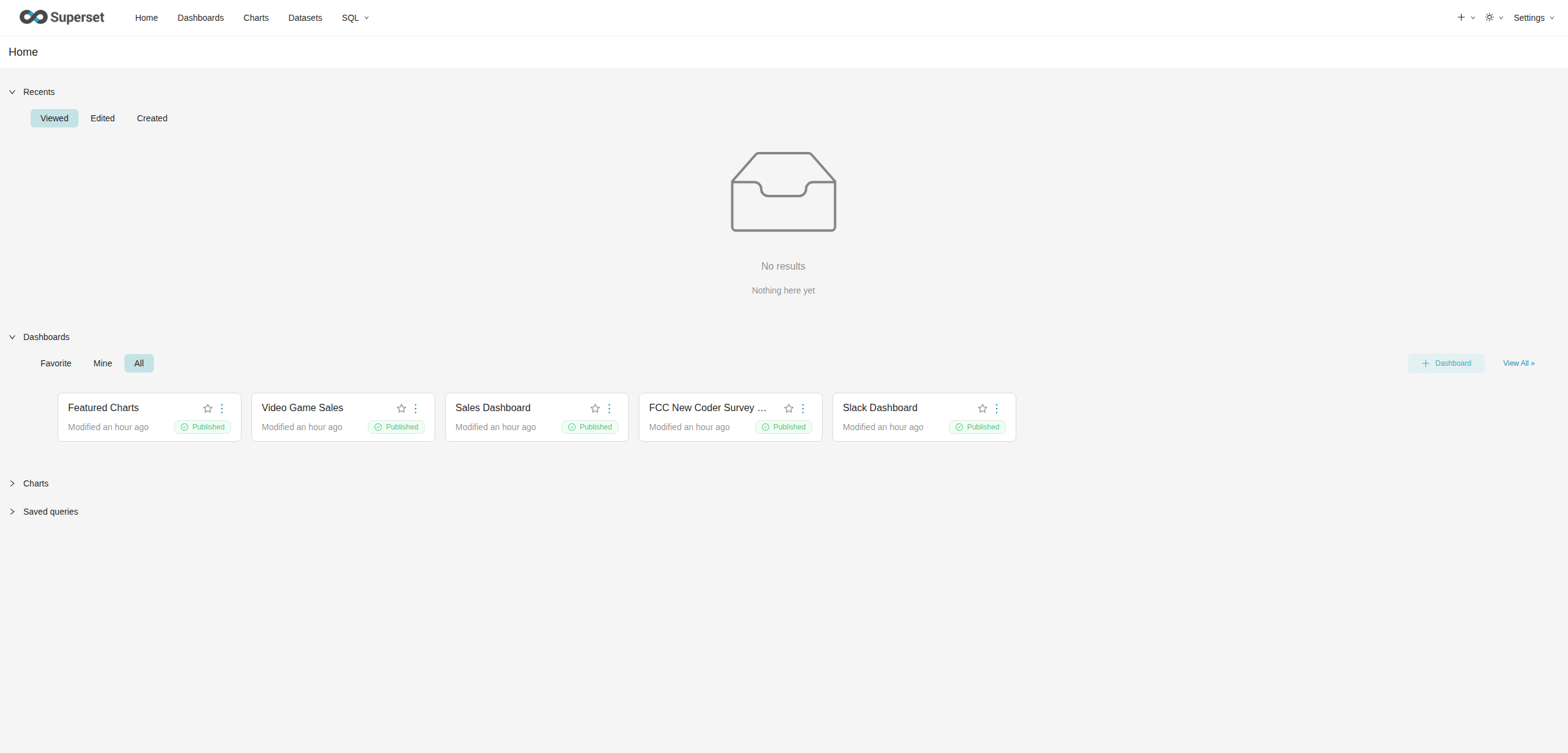 Superset home page