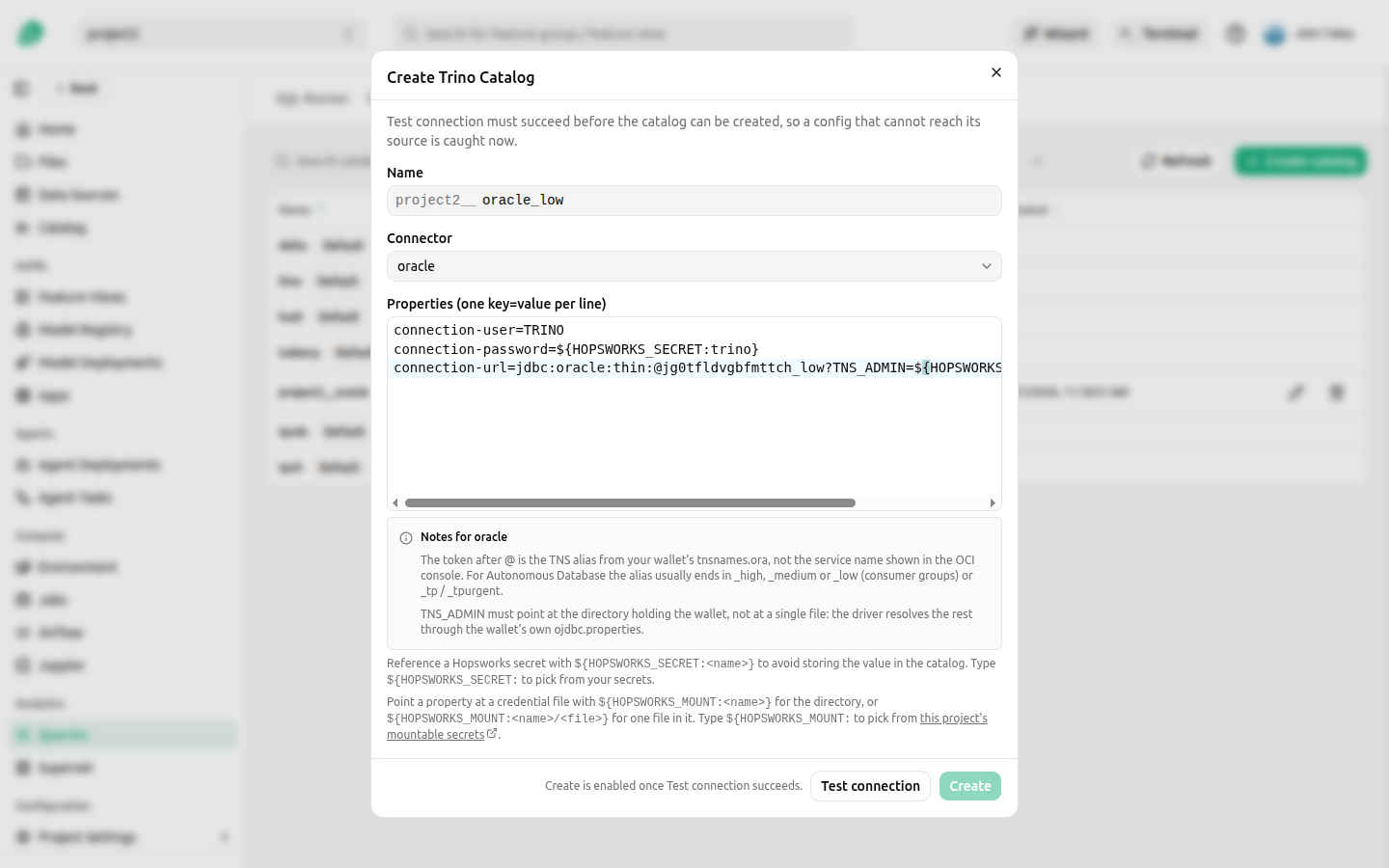 Create catalog