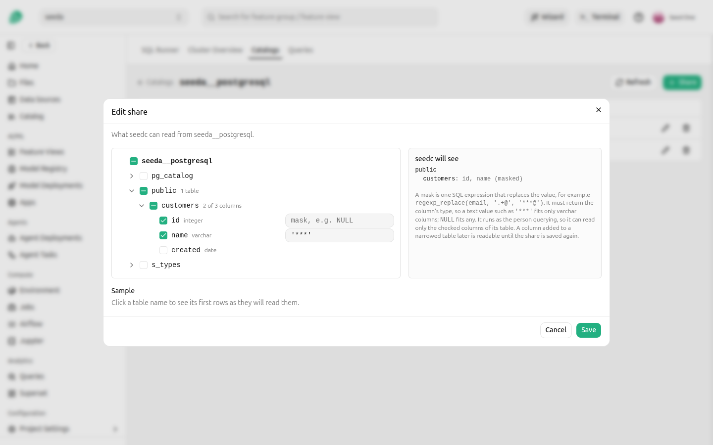 Editing the columns of a share