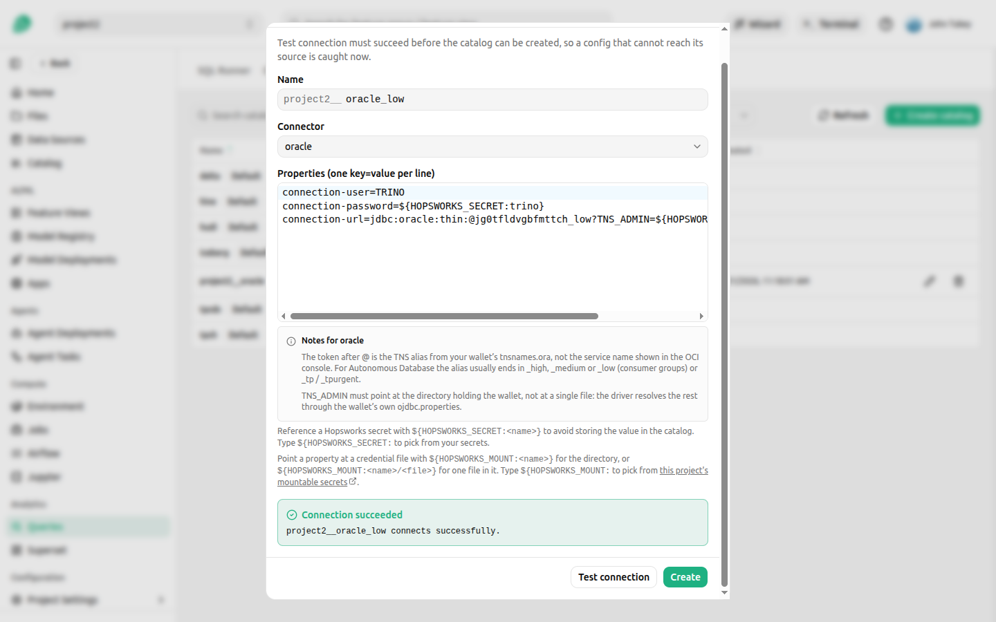 Test connection succeeded