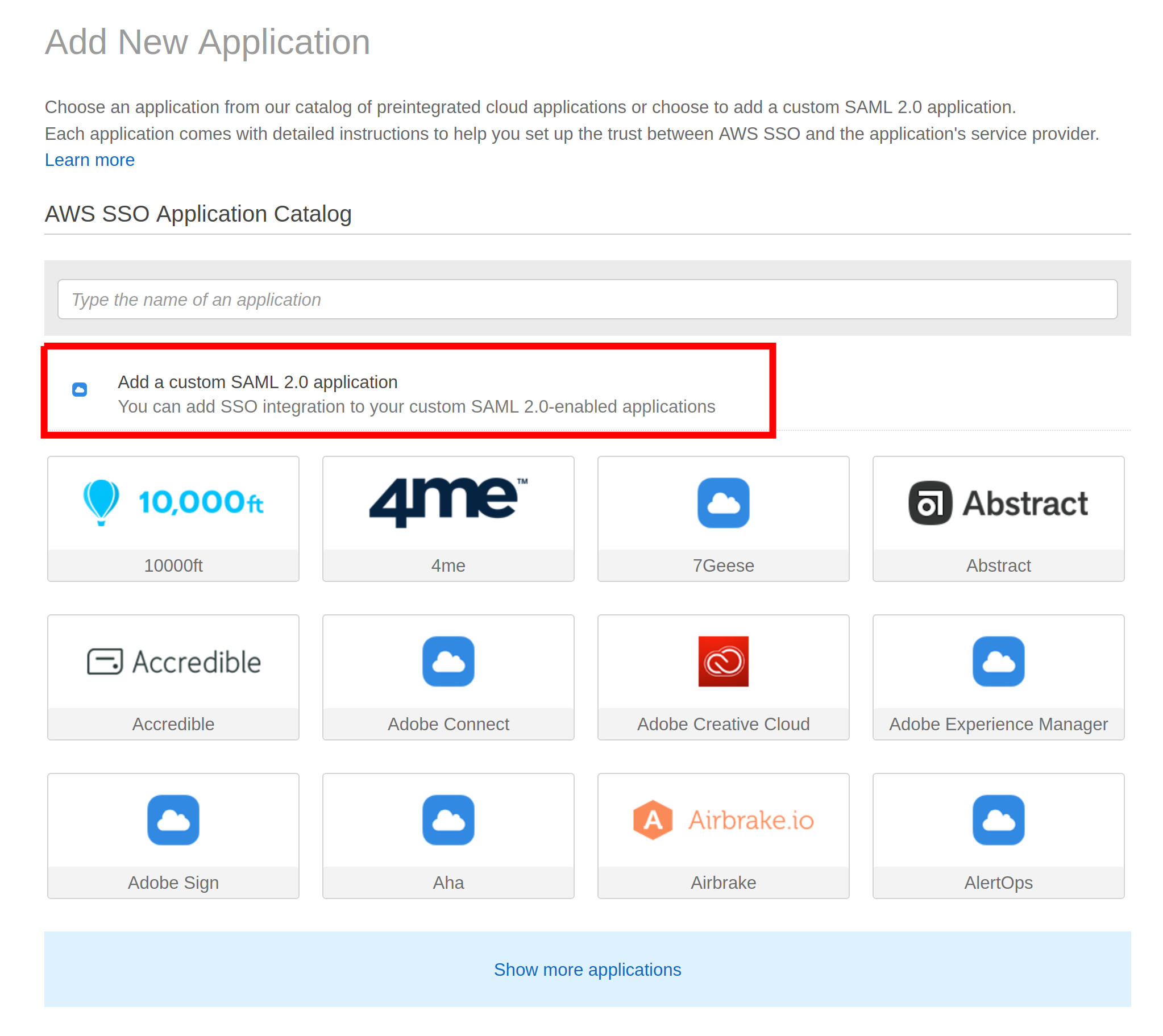 Add a custom SAML 2.0 application