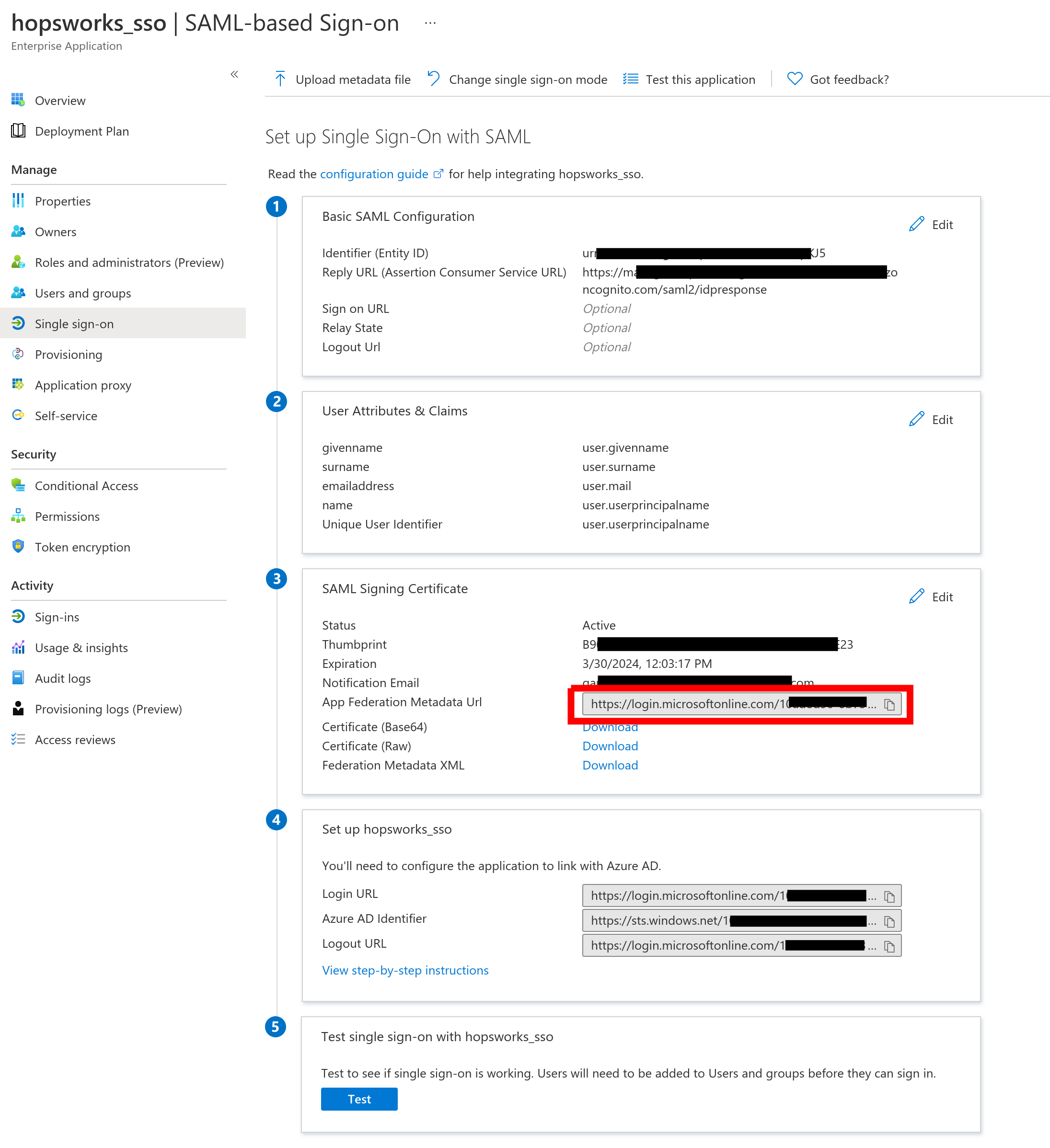 App Federation Metadata URL