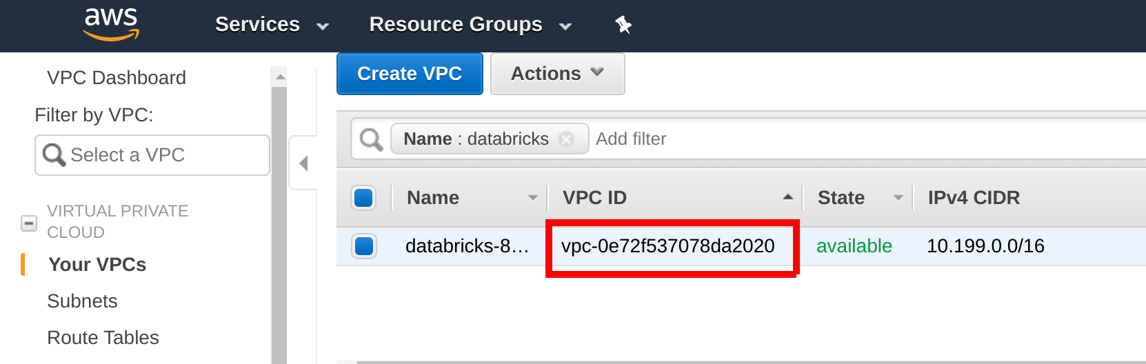Identify the Databricks VPC