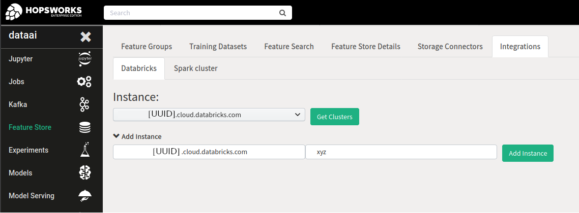 Register a Databricks Instance along with a Databricks API key