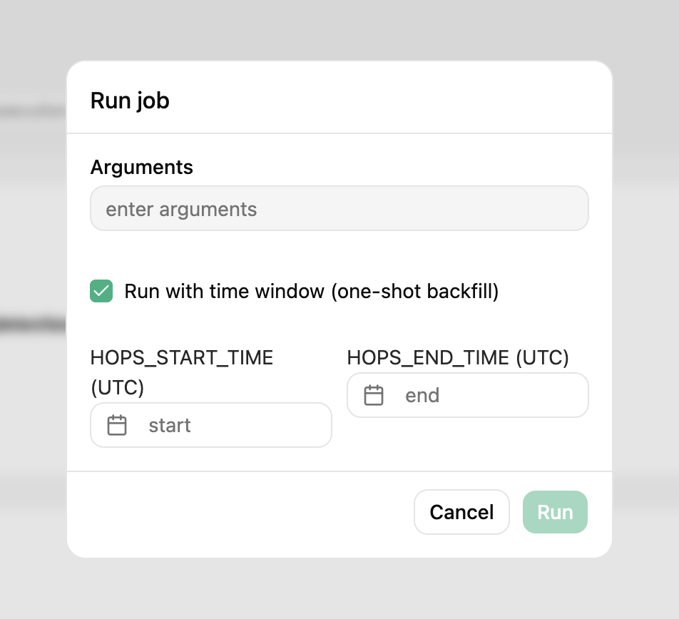 Run job dialog with a time window