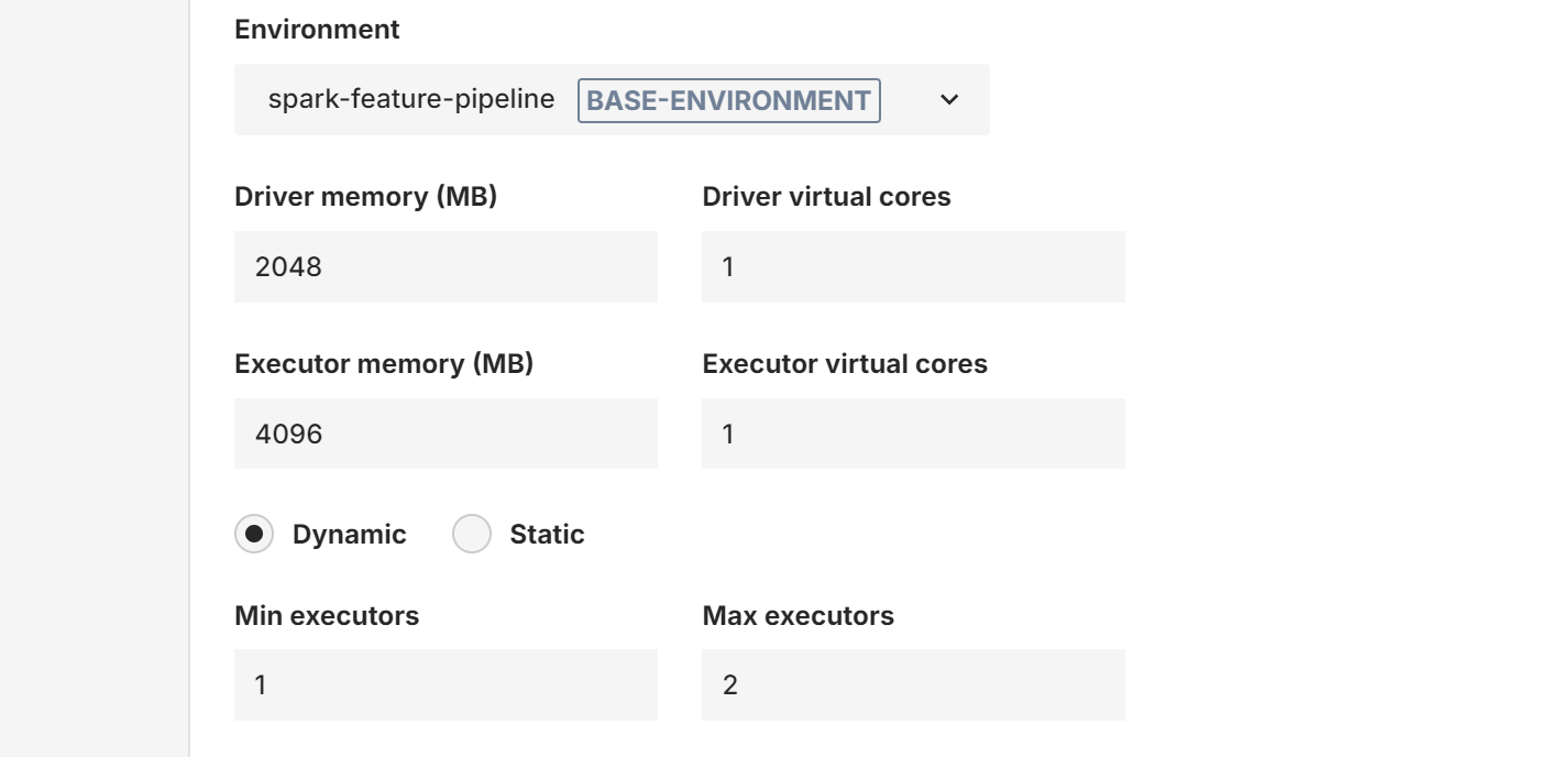 Resource configuration for the Spark job