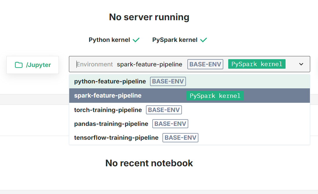 Select an environment with PySpark kernel enabled