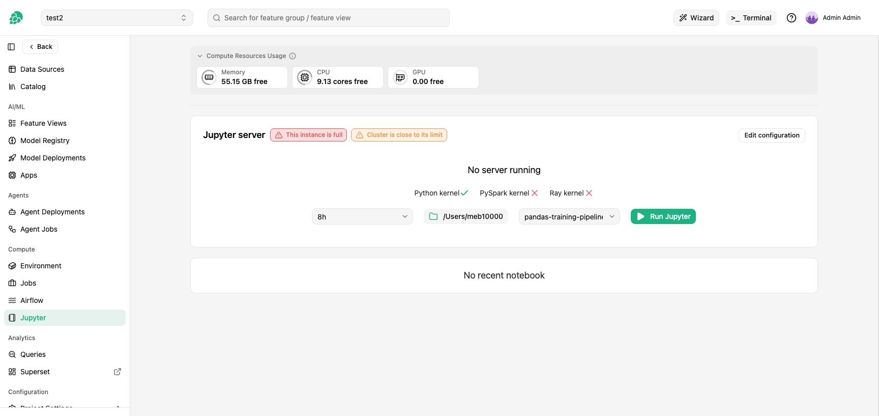 WebSocket warnings on the Jupyter page