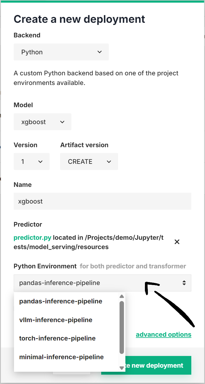 Predictor script in the simplified deployment form