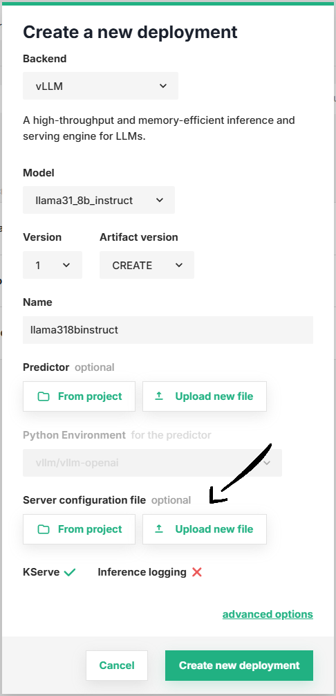 Server configuration file in the simplified deployment form