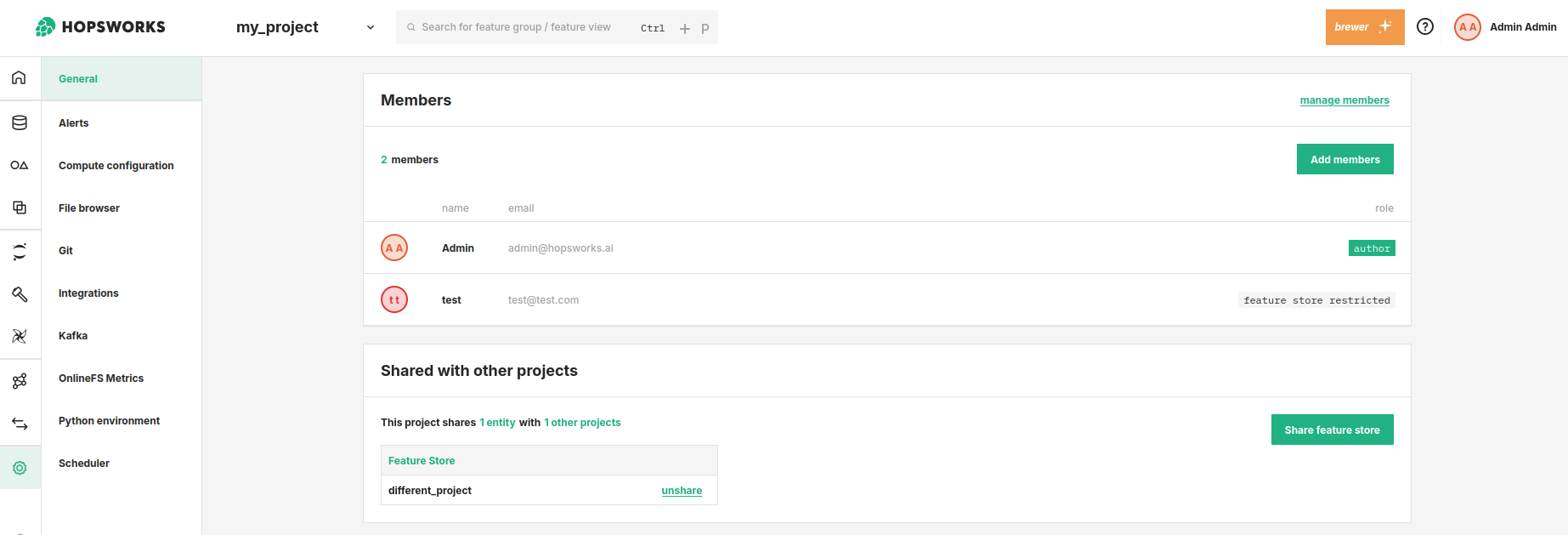 List of projects this project is shared with