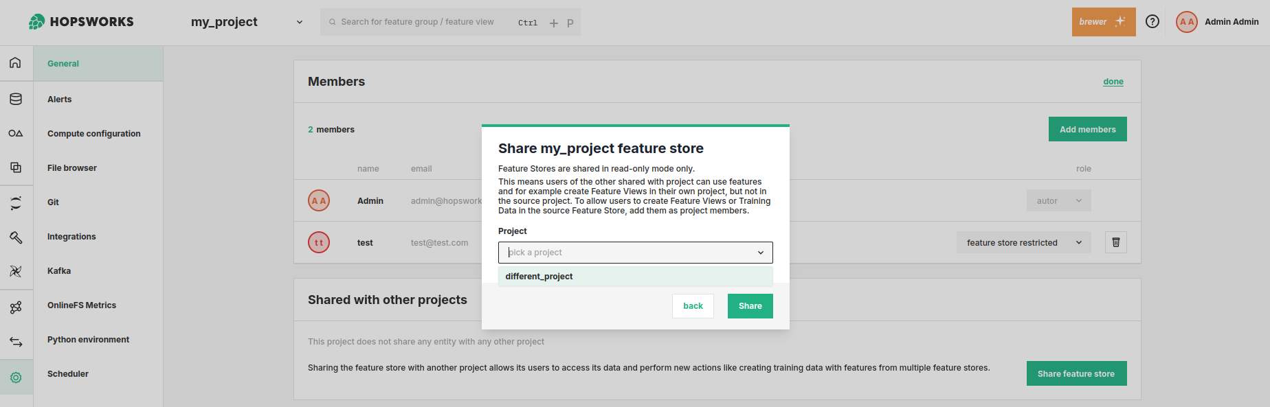 Share Project Dialog