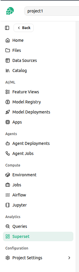 Superset in project menu