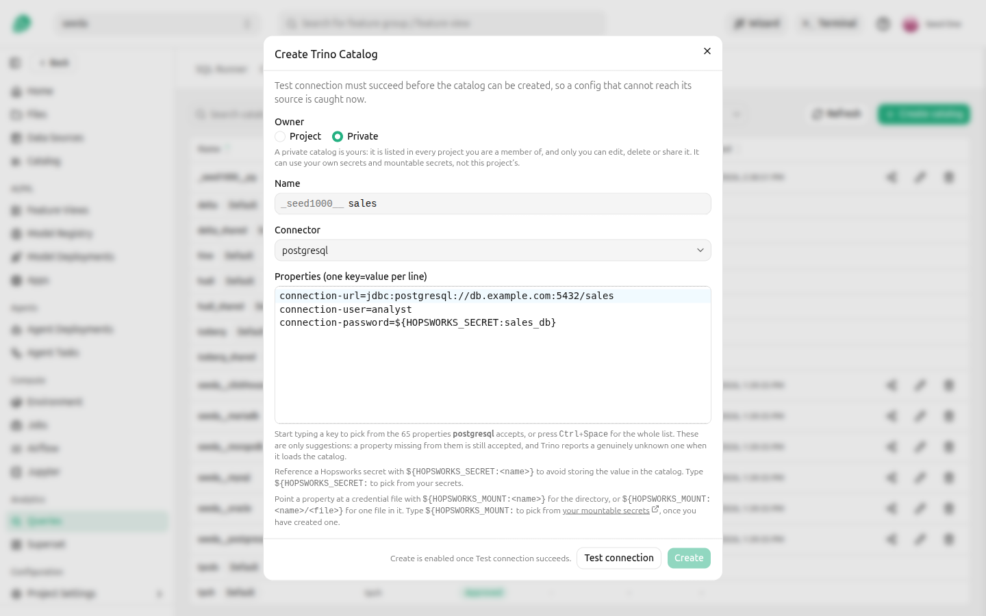 Creating a private catalog