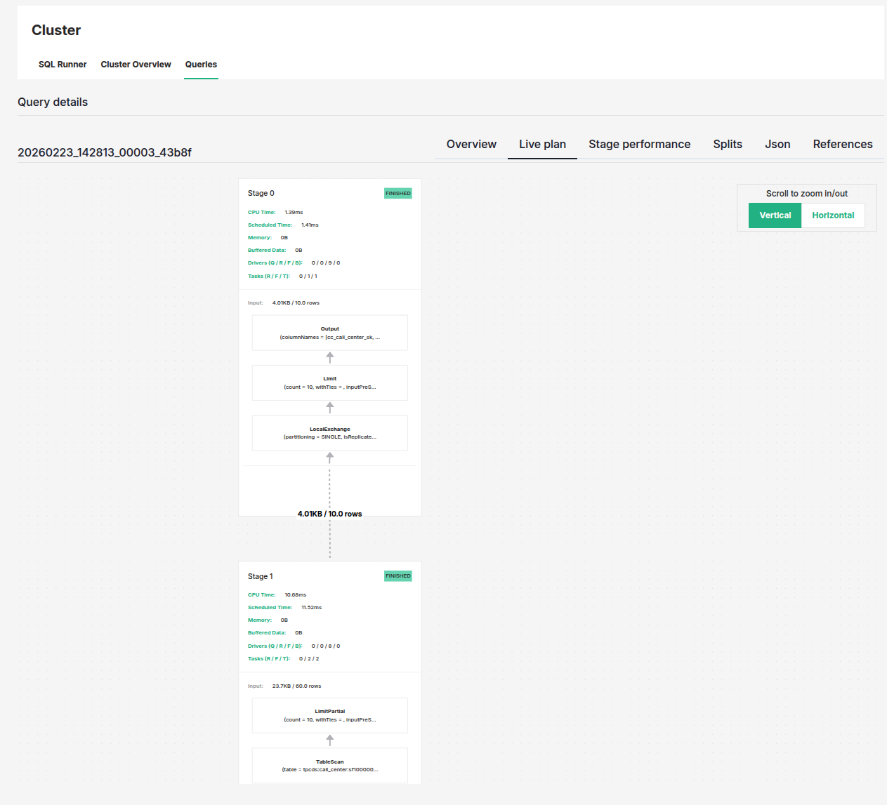 Query details live plan